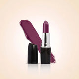Swiss Miss Classic Lipstick in shade Lavender Luxe M-510 featuring black bullet tube with silver casing and a deep rich plum lavender lipstick swatch.