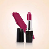Swiss Miss Classic Lipstick in shade Raspberry Rose M-257 featuring black bullet tube with silver casing and a vibrant magenta raspberry pink lipstick swatch.