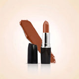 Swiss Miss Classic Lipstick in shade Twig M-244 featuring black bullet tube with silver casing and a warm brown nude lipstick swatch.