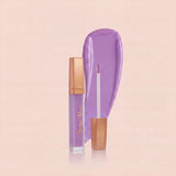 Swiss Miss High Shine Lip Gloss in shade 109 Lilac Haze featuring rose gold cap, applicator wand, and soft lilac purple lip gloss swatch.
