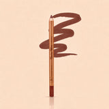 Swiss Miss Precision Lip Liner in shade 05 Deep Maroon with gold packaging and a smooth deep maroon swatched line.