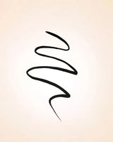 Pigmented black liquid eyeliner swatch drawn in a wave pattern demonstrating line precision and intensity of Swiss Miss Eyeliner.