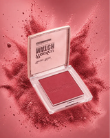 Swiss Miss Flawless Match single powder blush compact open in shade Grace Berry SM 004 against a rich berry-pink powder explosion background.