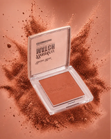 Circular crushed powder swatch displaying the warm terracota-bronze tone and matte finish of Swiss Miss Blush in Natural Bronze SM 005.