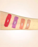 Forearm color swatches comparing Swiss Miss Classic Lipstick shades 515, 516, 517, and 518.
