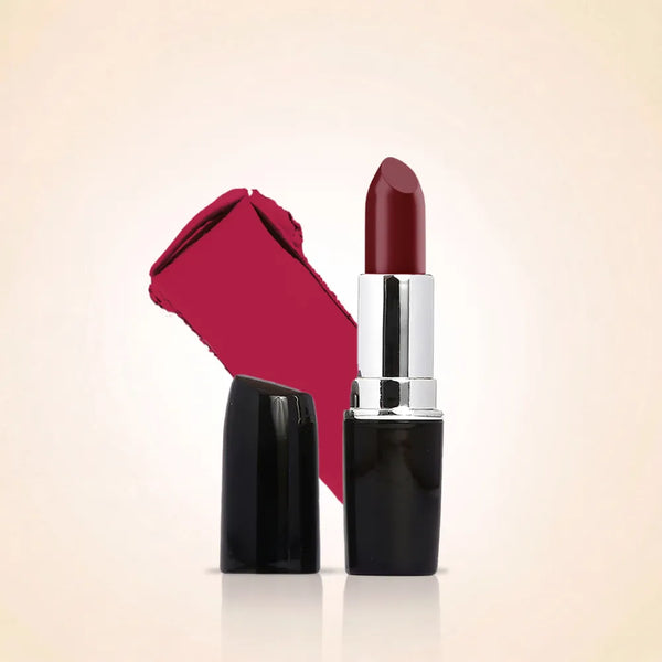 Swiss Miss Classic Lipstick in shade Cherry Berry M-18 shown open with black tube and rich berry color swatch.