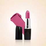 Swiss Miss Classic Lipstick in Flamingo Funk M-525 open bullet tube displayed next to a vibrant flamingo pink color swatch streak.