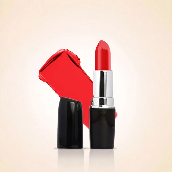 Swiss Miss Classic Lipstick in shade Pink M-39 shown open with black tube and vibrant coral pink color swatch.