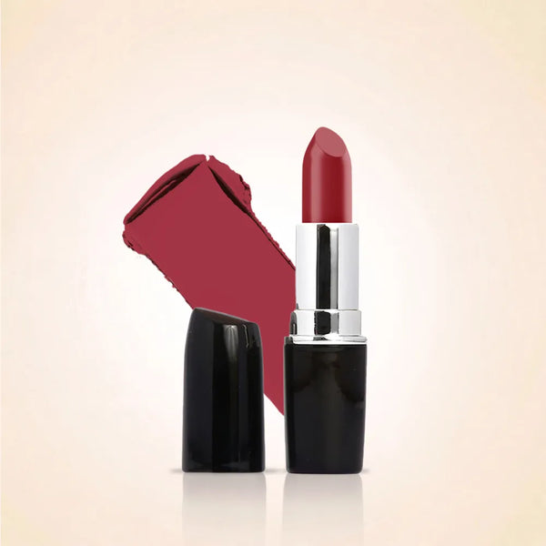 Swiss Miss Classic Lipstick in Shocking Pink M-285 open bullet tube displayed next to a rich berry pink color swatch streak.