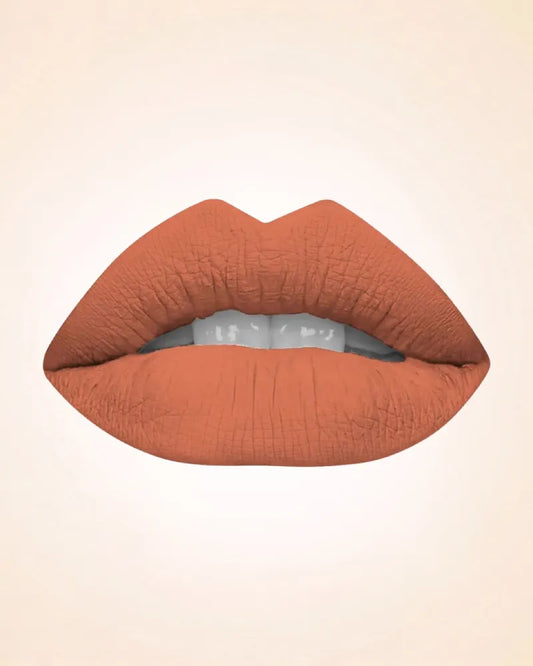 Close-up swatch of Swiss Miss Classic Lipstick in Terracotta M-208 shade applied on lips.
