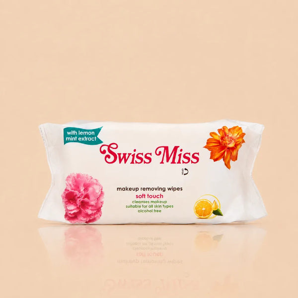 Swiss Miss Makeup Remover Wipes with Lemon Mint Extract 60 Pcs pack featuring soft touch alcohol-free formula