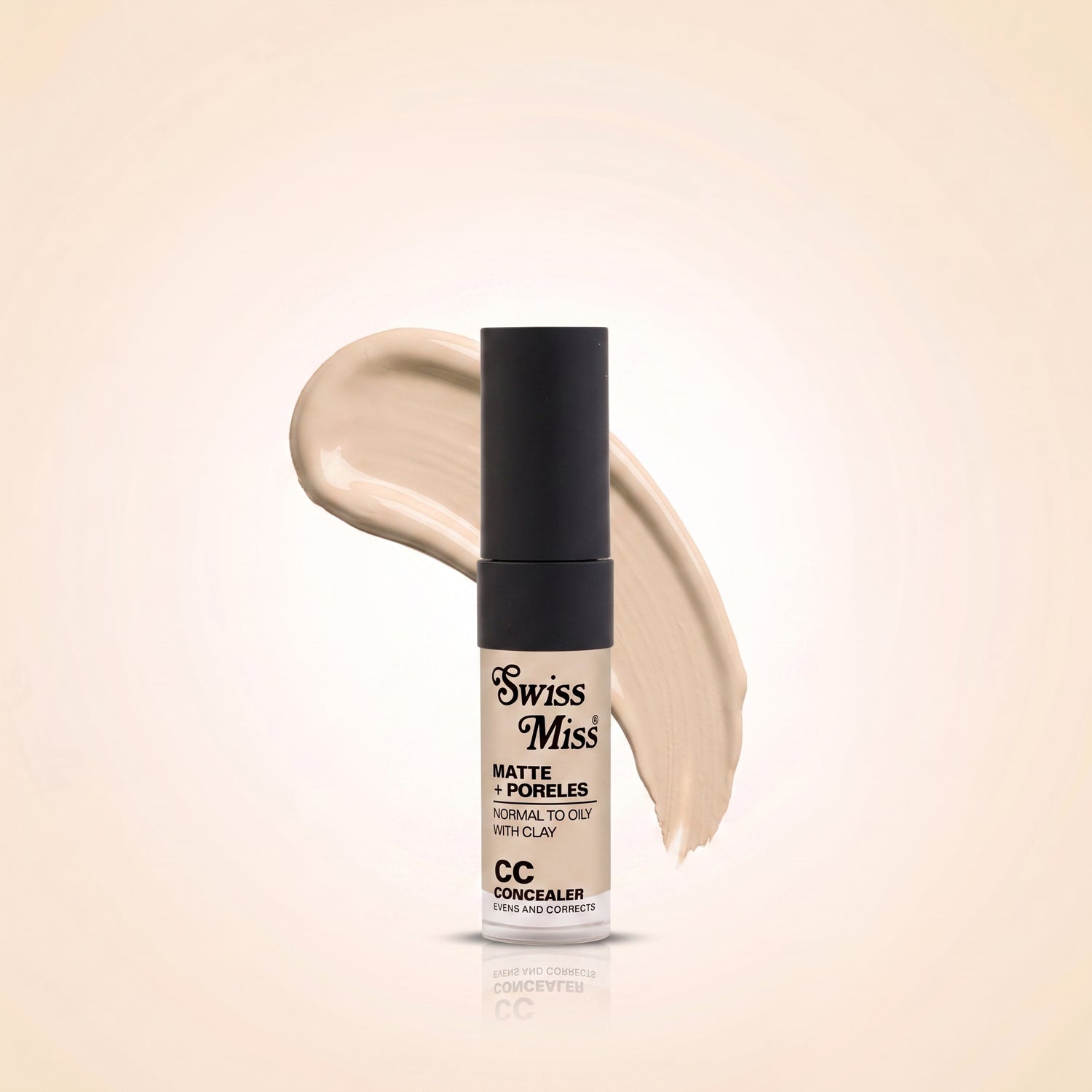 Swiss Miss Matte + Poreless CC Concealer in Pearl Ivory SM 01 with cream liquid swatch background