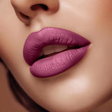 Close-up of lips wearing Swiss Miss Pink Duchess B-111 matte lipstick shade.