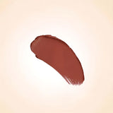Deep warm chocolate brown texture swatch of Swiss Miss Show Stopper B-114 lipstick on a neutral background.