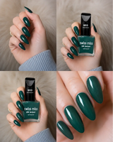 Four-panel swatch collage displaying Swiss Miss Silk Lacquer nail enamel in shade 603 Moonstone, a glossy deep teal green nail polish.