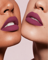 Close-up shot of two models with different skin tones wearing Swiss Miss Silk Lipstick in shade Lilac Mauve (723).