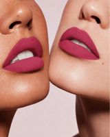 Close-up shot of two models with different skin tones wearing Swiss Miss Silk Lipstick in shade Orchid Dream (724).
