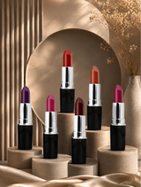 Display of Swiss Miss Classic Lipstick shades on podiums including Natural M-60.